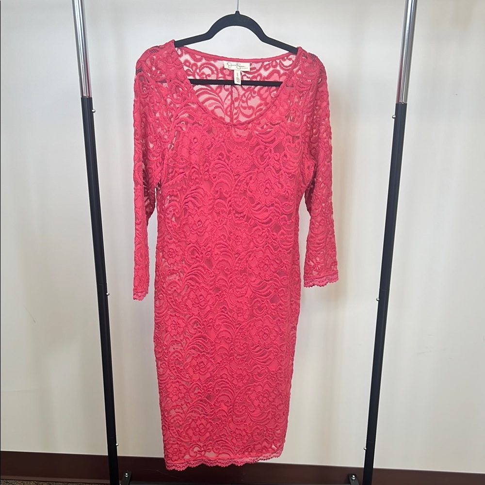 Jessica Simpson Women's Pink Lace Maternity Midi Dress Size Medium